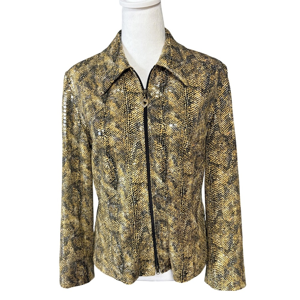 Joseph Ribkoff Jacket Womens 10 Brown Snake Print Stretch Zip Front Lined Canada